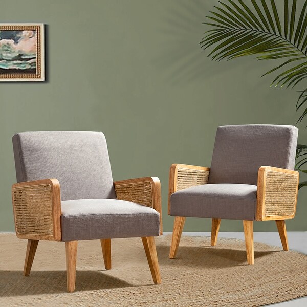 Carmina Modern Bohemian Cane upholstered Accent Armchair with Tapered Legs Set of 2 by HULALA HOME