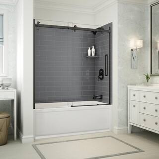 MAAX Utile Metro 32 in. x 60 in. x 81 in. Bath and Shower Combo in Thunder Grey New Town Right Drain Halo Door Matte Black 106913-301-019-107