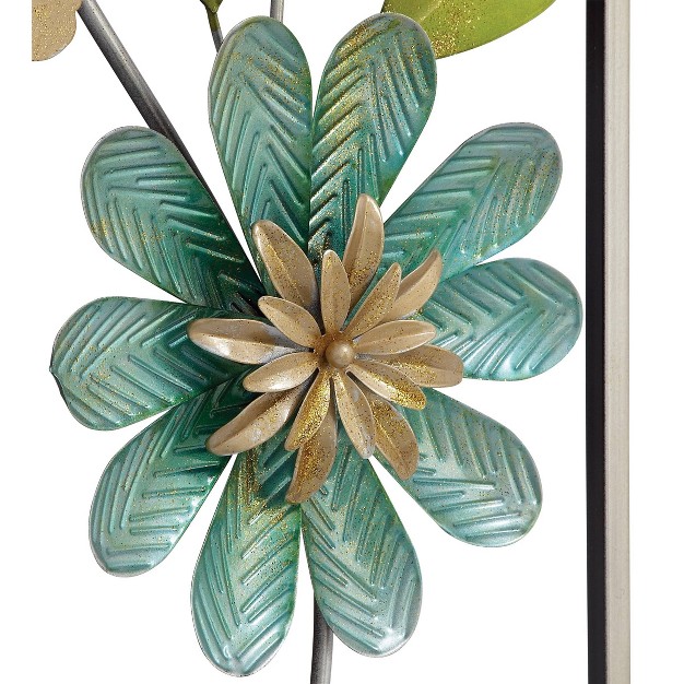 Set Of 2 Metal Floral Wall Decors With Gold Frame Green Olivia amp May