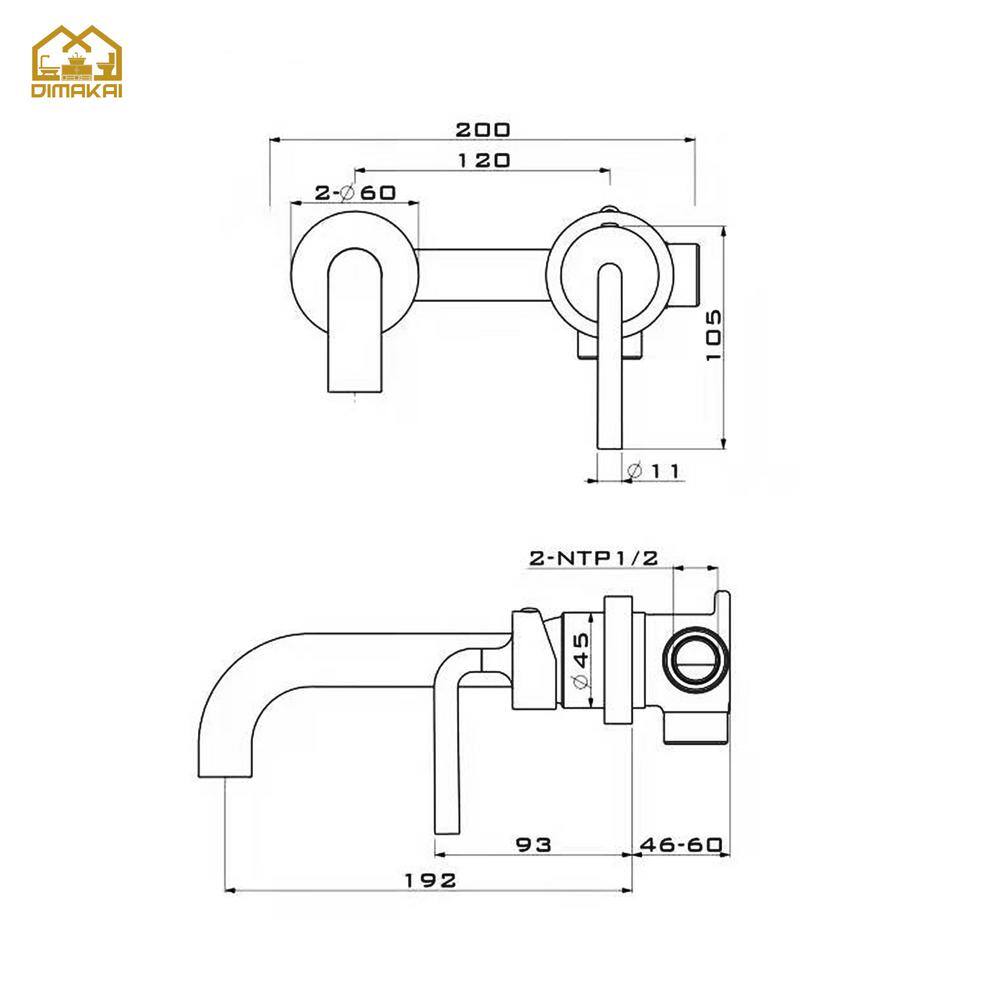 Hlihome Single Hole Wall Mount Bathroom Faucet with Single-Handle Brass in Brushed Gold DK-9004-BG