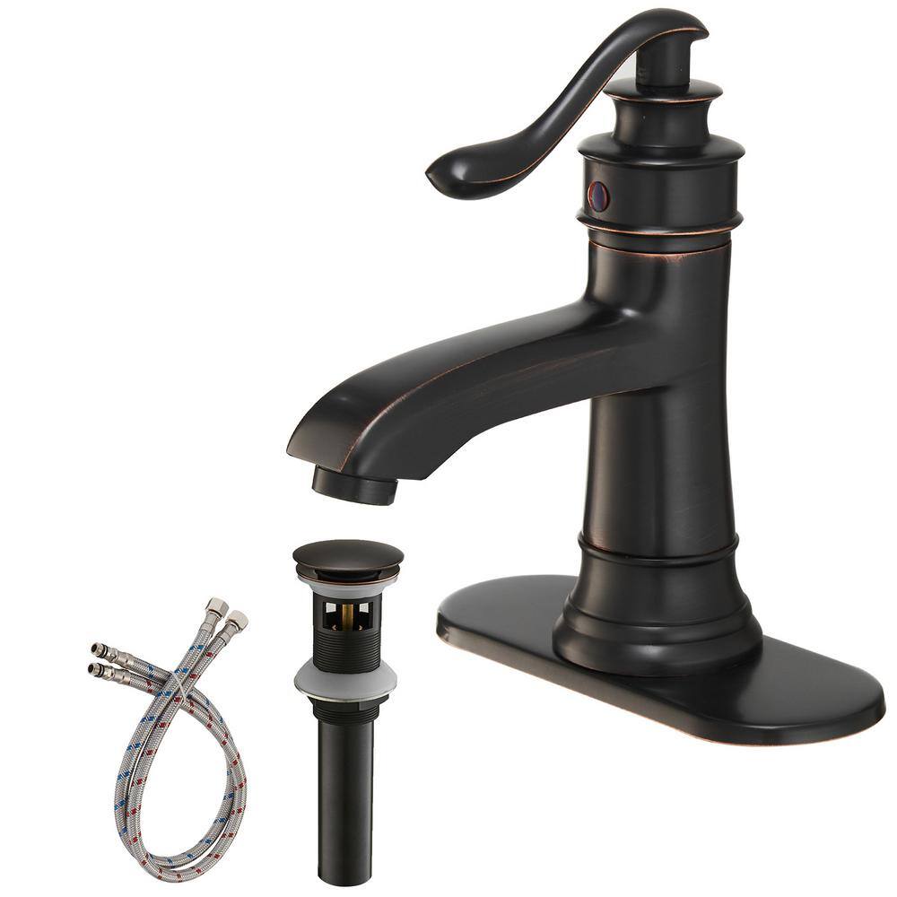 BWE Single Hole Single Handle Low-Arc Bathroom Faucet With Pop-up Drain Assembly in Oil Rubbed Bronze A-96576-ORB