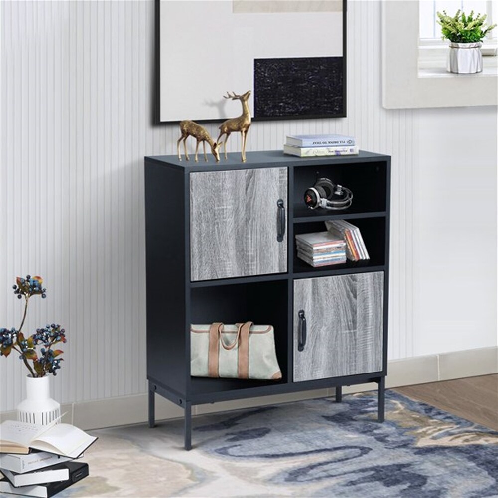 Storage Cabinet with 2 Open Shelves 1 Open Compartment and 2 Doors