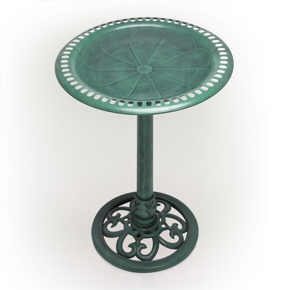 Alpine Corporation 28 in. Tall Outdoor Birdbath with Scrollwork Decoration Yard Statue TEC116