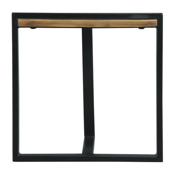 Industrial End Table with Wooden Rectangular Top and Metal Frame， Brown and Black