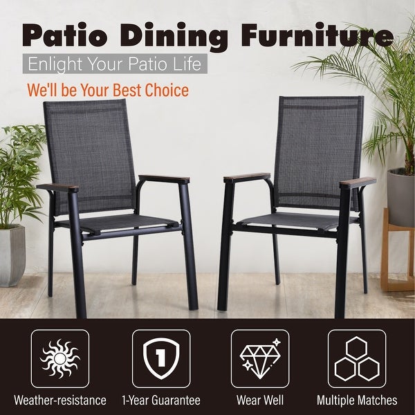 3-Piece Bistro Set， 2 x Aluminium Stackable Dining Chairs and 1 x Side Table with Umbrella Hole - Overstock - 33248245