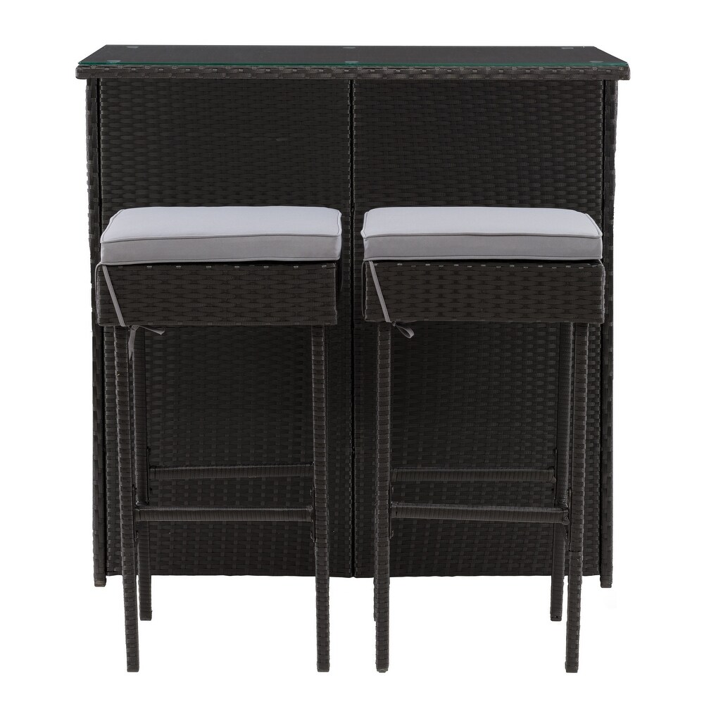 CorLiving Parksville Black Patio Bar Set   Ash Grey Cushions 3pc