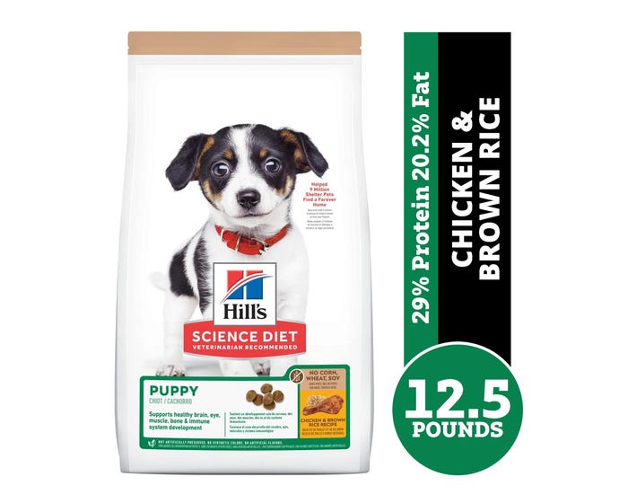 Hills Science Diet Chicken  Brown Rice Recipe No Corn， Wheat or Soy Dry Puppy Food， 12.5 lb. Bag