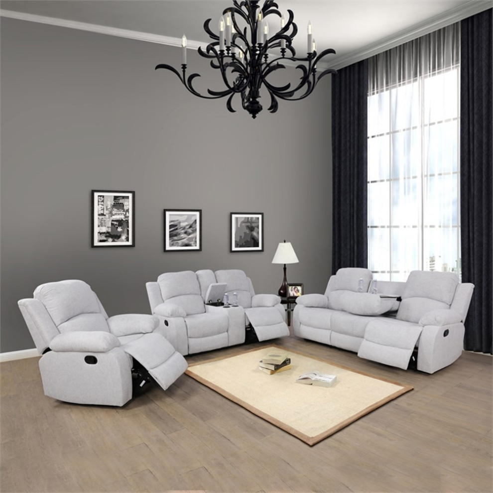 Lifestyle Furniture Nikki 3 Piece Modern Microfiber Recliner Sofa Set in White   Living Room Furniture Sets   by Homesquare  Houzz