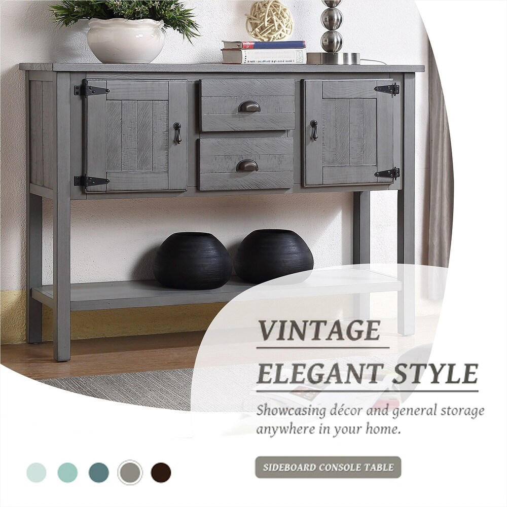 Retro Style Solid Wood Sideboard Console Table with 2 Drawers