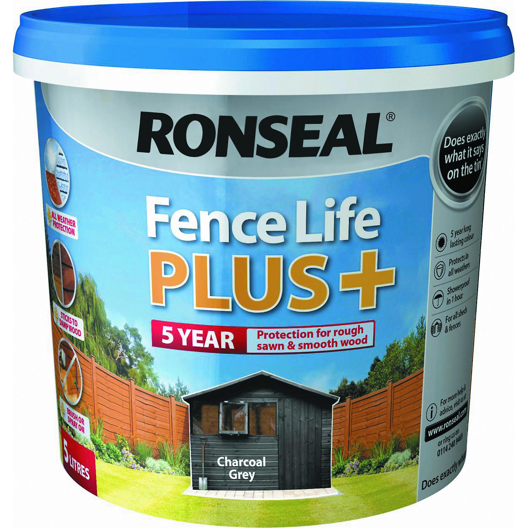 Ronseal Fence Life Plus Garden UV Potection Shed andamp; Fence Paint 5L Charcoal Grey