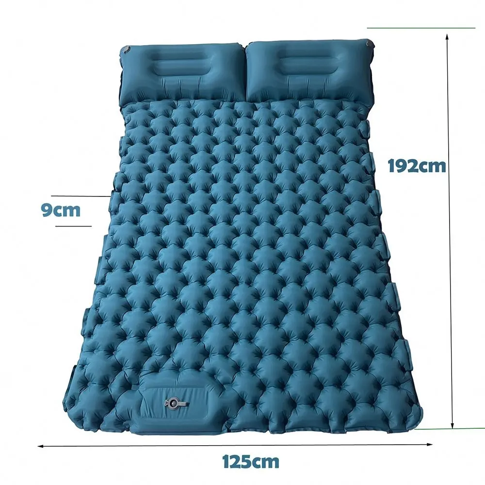 Inflatable Double Sleeping Pad With Pillow 2 Person Camping Mat Air Mattress Ultralight For Tent Outdoor