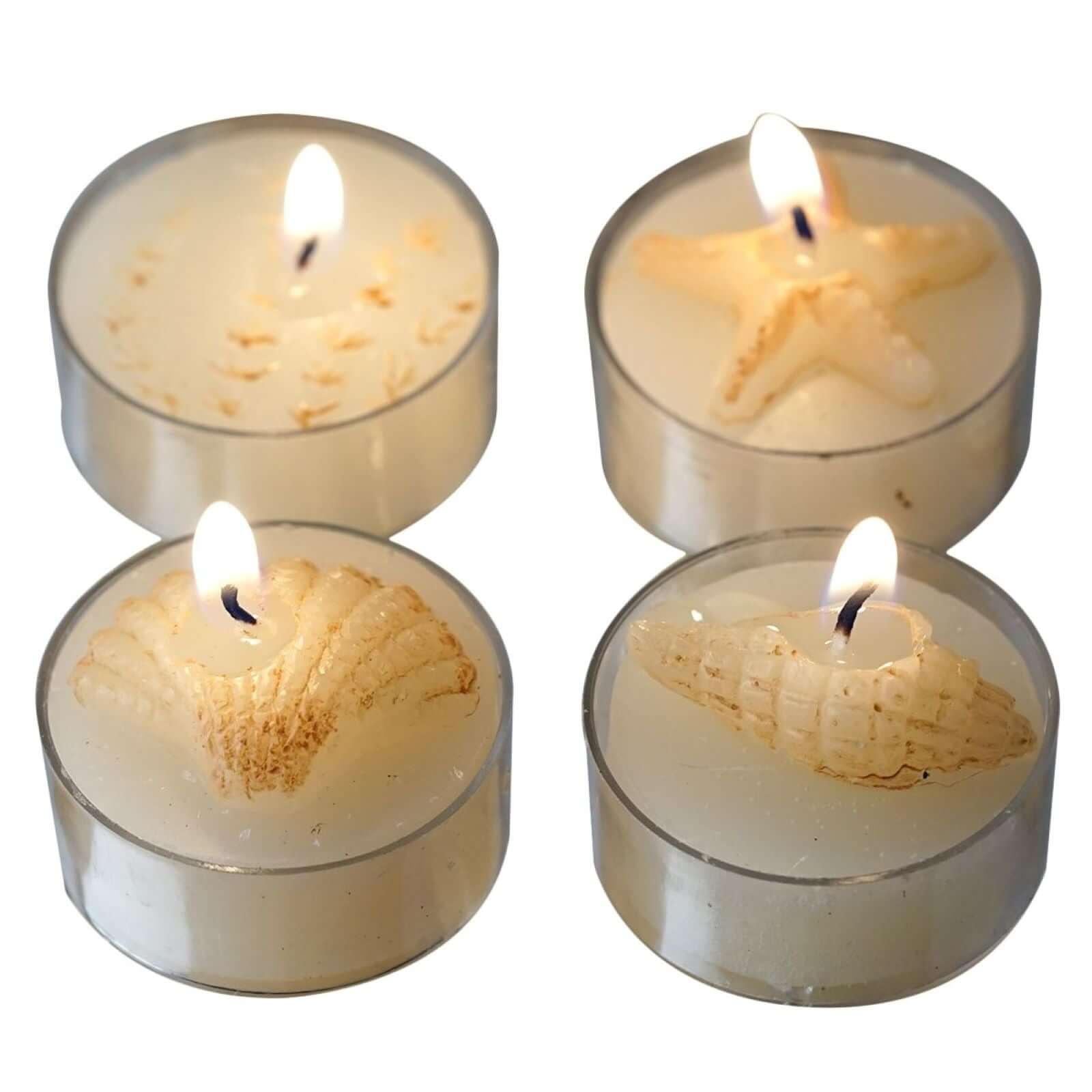 4 Pack Gift Wrapped Island Sea Shell Tea Light Candle Party Favors With Thank You Tag