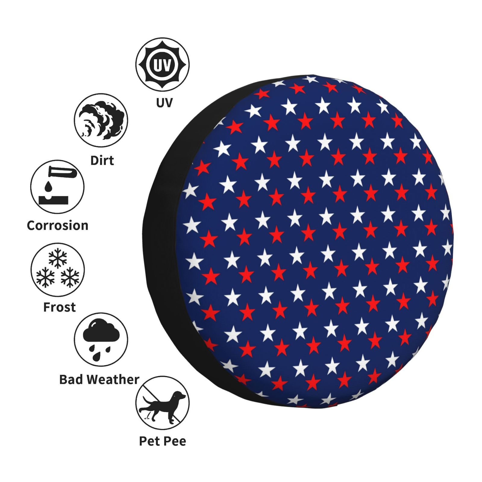 DouZhe Waterproof Spare Tire Cover， America Patriotic Red White Blue Stars Prints Adjustable Wheel Covers Fit for Jeep Trailer RV SUV Car， 14 inch