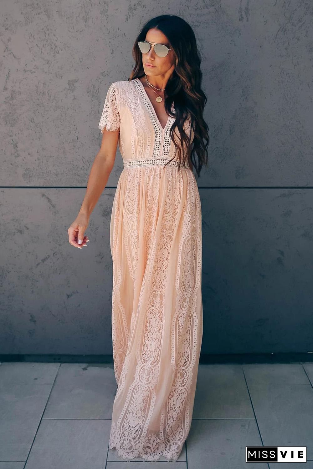 Pink Fill Your Heart Lace Maxi Dress