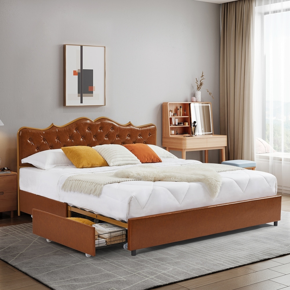 Metal frame sleeping bed with four storage drawer