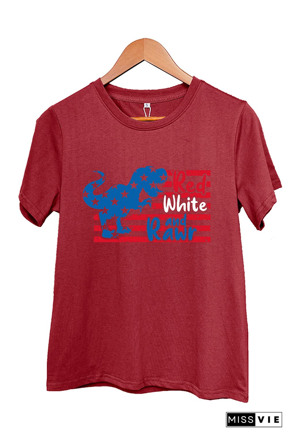 Red White And Rawr Print Summer Graphic Tee Wholesale