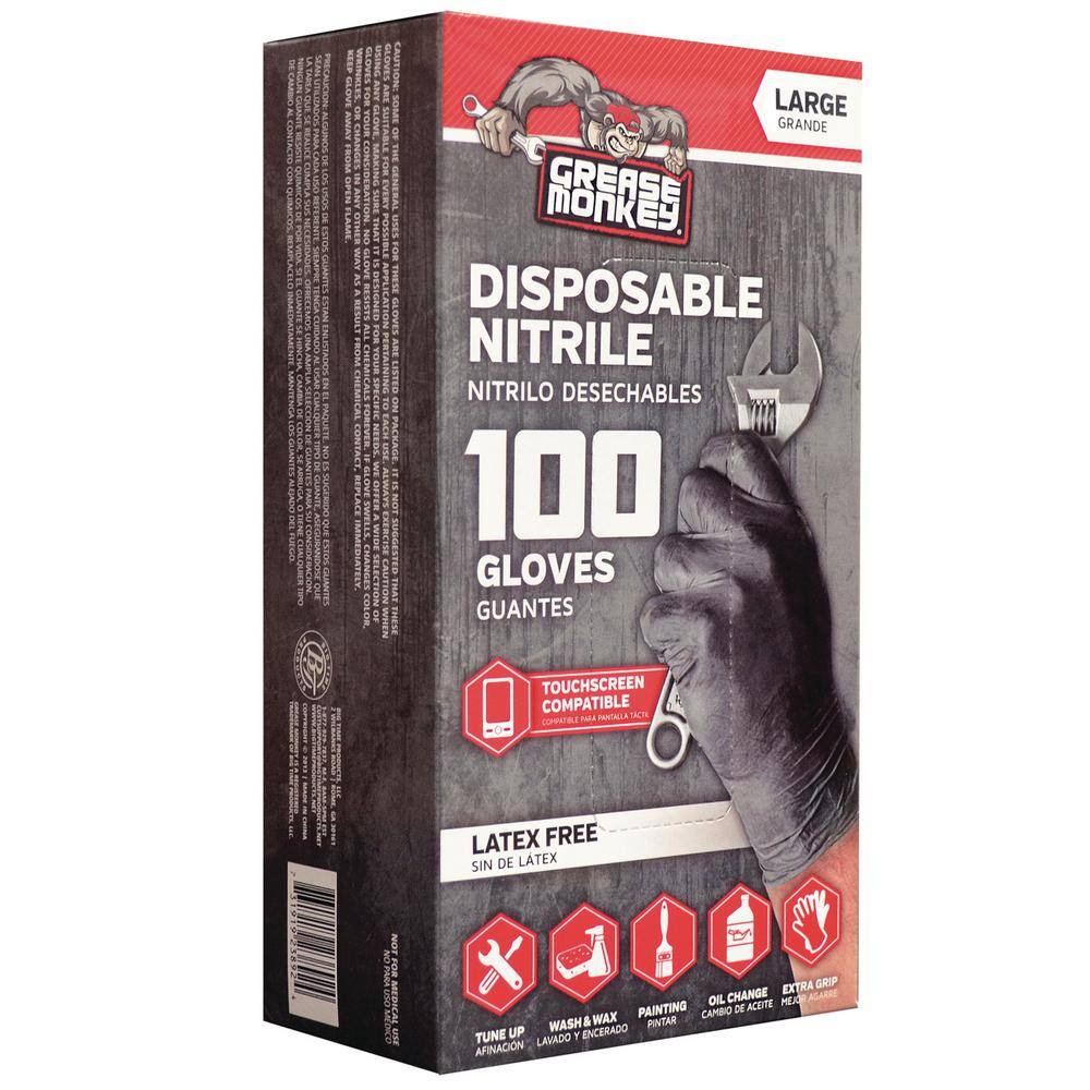 Grease Monkey Large Black 4 Mil Disposable Nitrile Gloves (100-Box) 23890