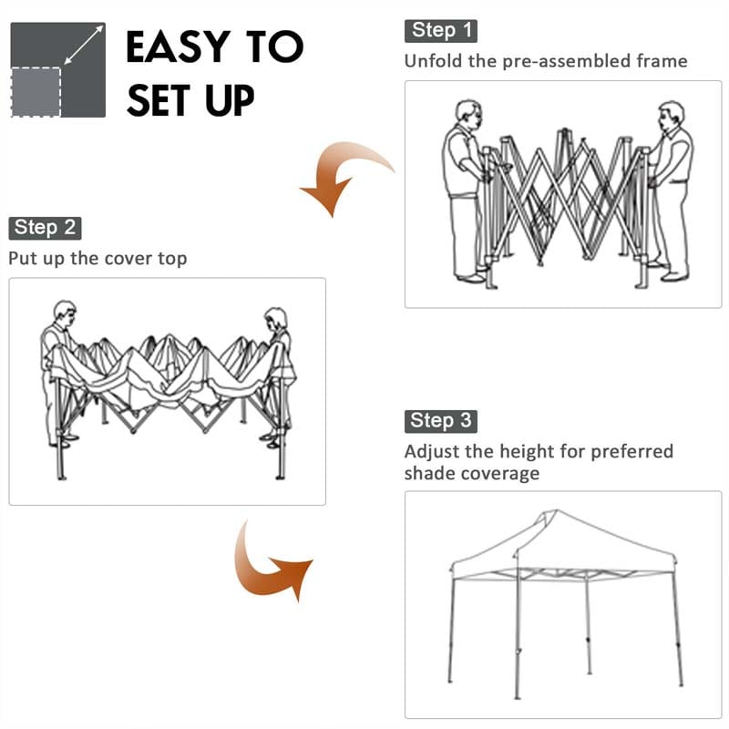 10 x 10 FT Pop Up Canopy Tent Portable Folding Event Party Tent Adjustable with Roller Bag