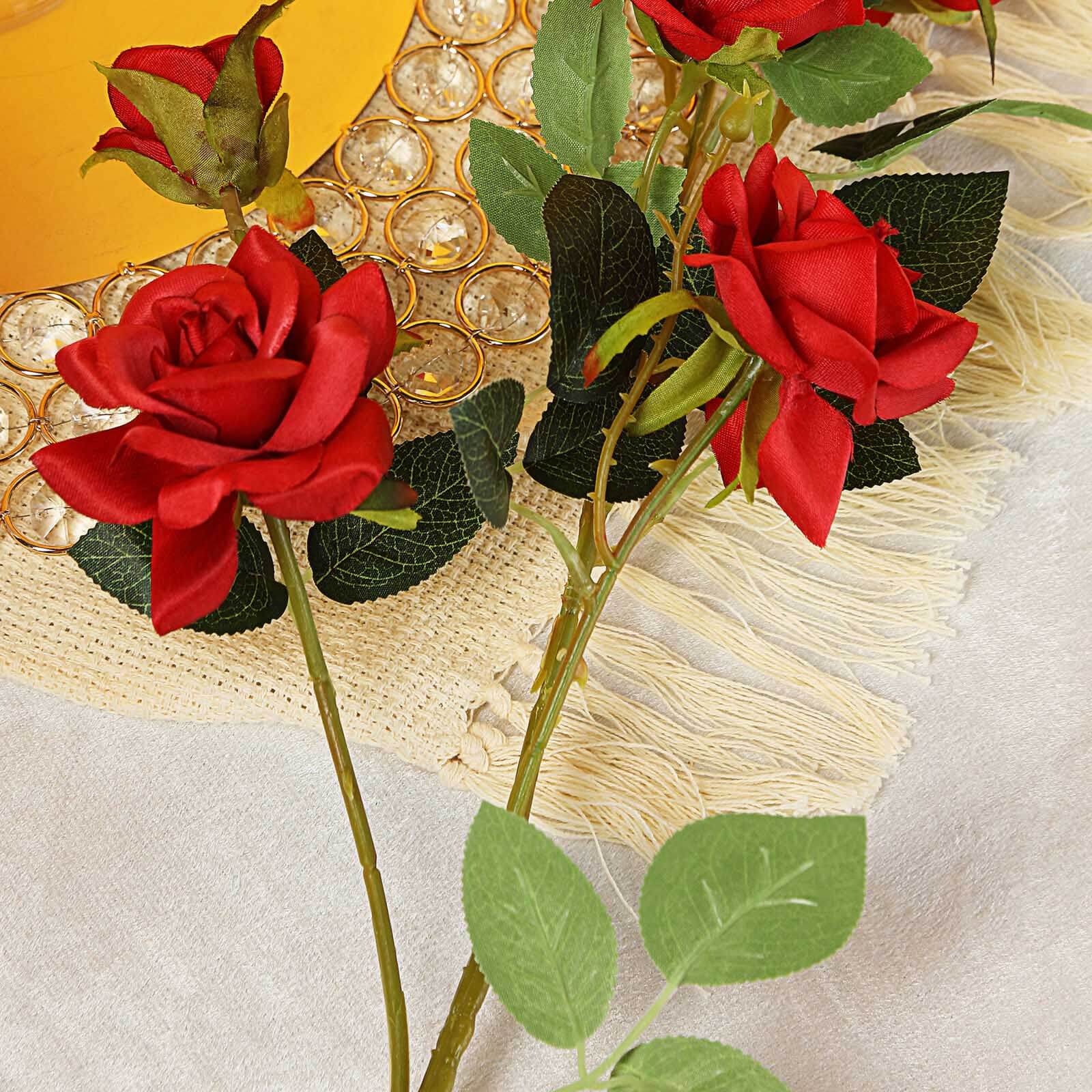 2 Stems Artificial Red Rose Bouquet, Realistic Silk Flower Arrangements 38