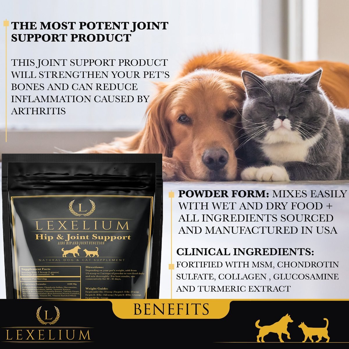 Lexelium Hip and Joint Support Dog and Cat Supplement， 7-oz bag