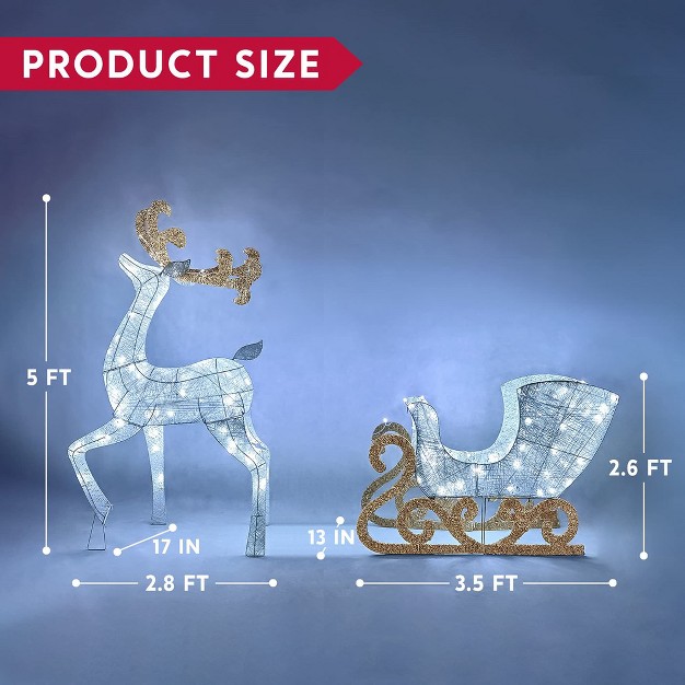 Joiedomi Christmas Reindeer And Sleigh Yard Lights 2 Pcs Xmas Deer Yard Lights Decor For Yard Garden Lawn