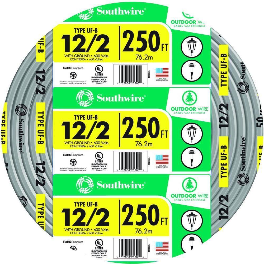 Southwire 250 ft. 122 Gray Solid CU UF-B WG Wire 13055955