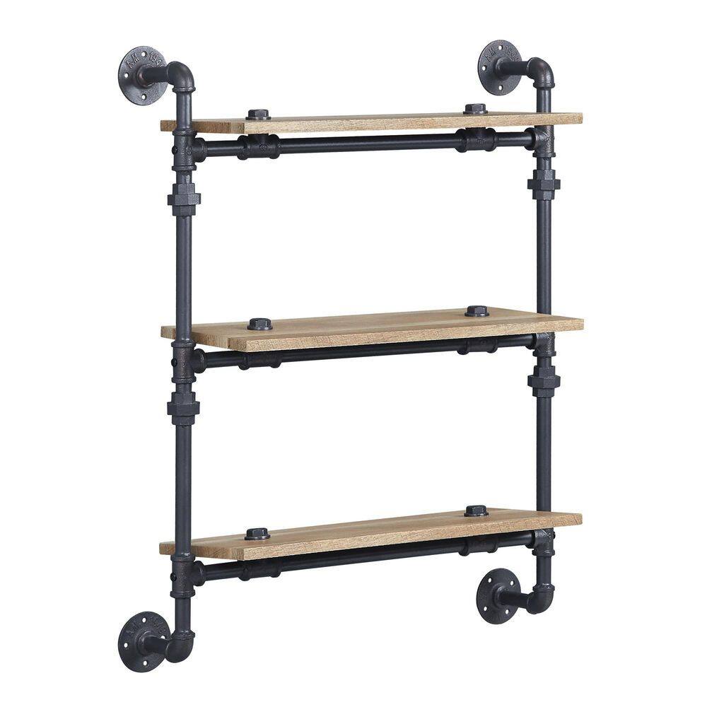 ZIRUWU 3-Shelves in Oak and Sandy Black Brantley Wall Rack ZQP-CR24A