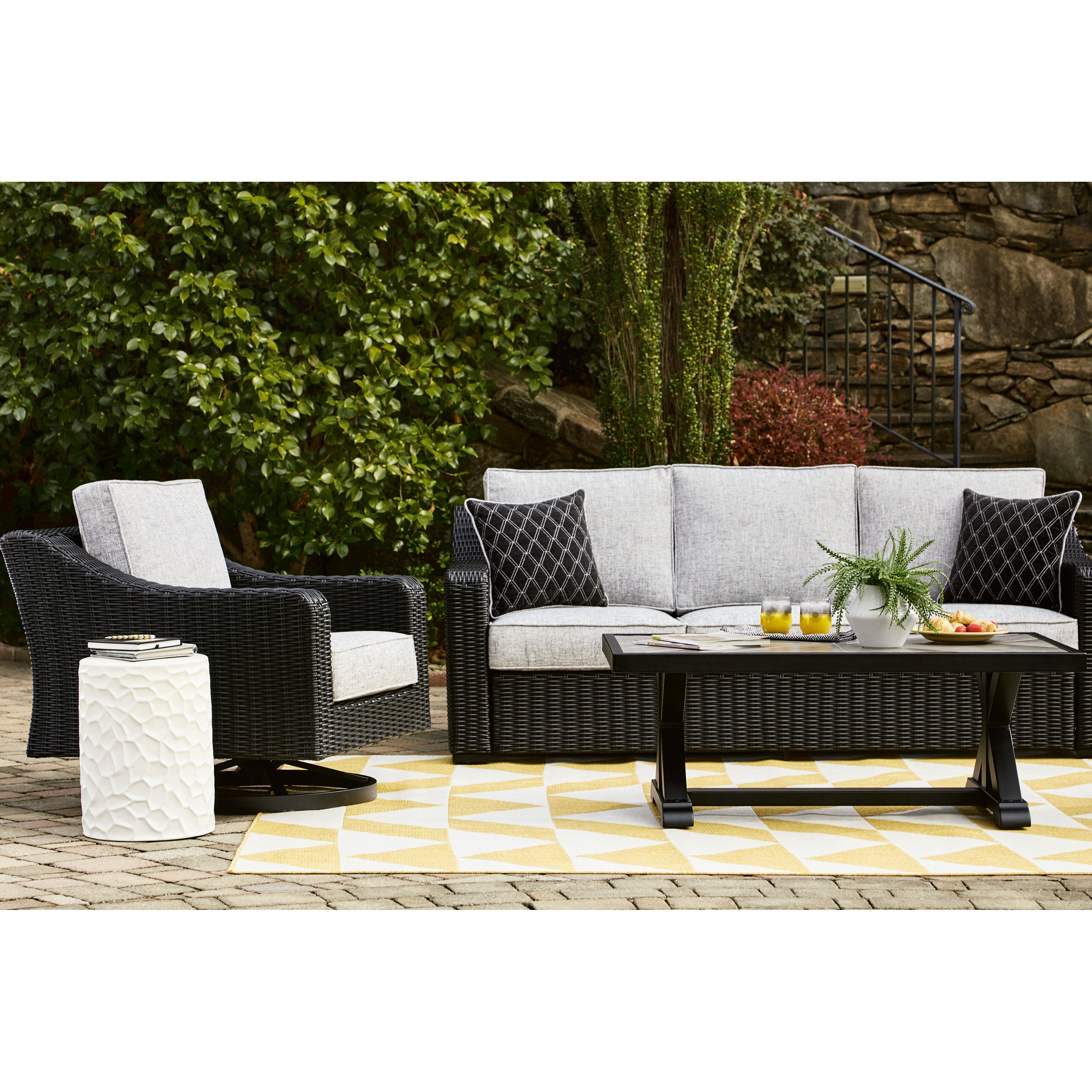 Fire Island Black Outdoor 3-Piece Seating Set (Sofa +2 Swivel Rockers)