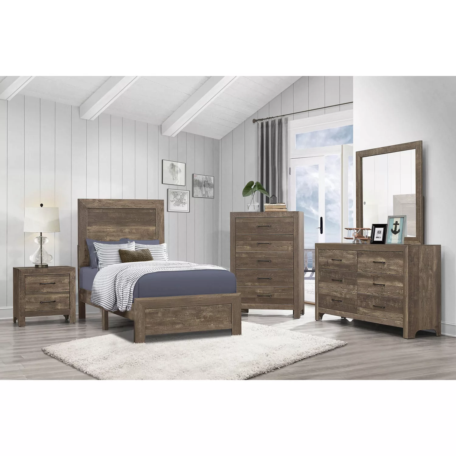 Lexicon Corbin Collection Modern Bedroom Furniture Bed， Rustic Brown Finish