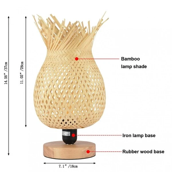 European Style Rubber Wood Table Lamp Bamboo Woven Hotel Bedside Table Lamp - s