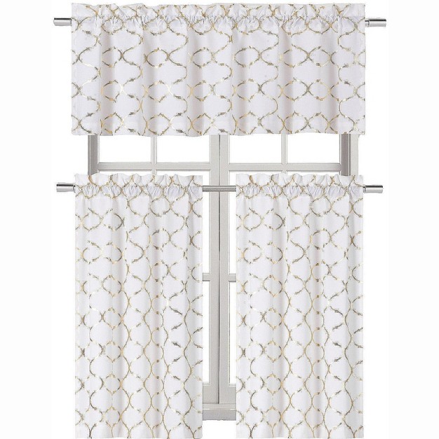 Kate Aurora Christmas Collection Metallic Foil Cotton Blend Lattice Cafe Kitchen Curtain Tier amp Valance Set