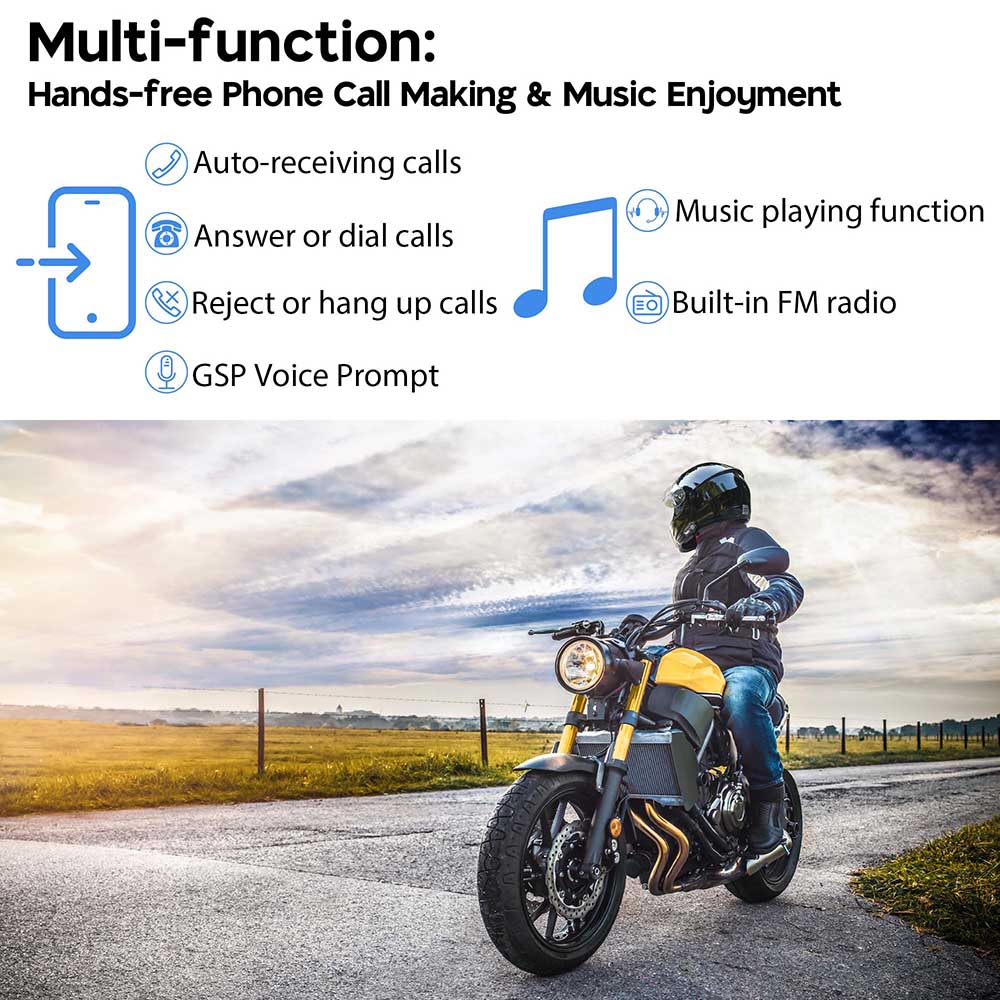 AHR Motorcycle Helmet Bluetooth Headset Intercom 2 Riders 1000M