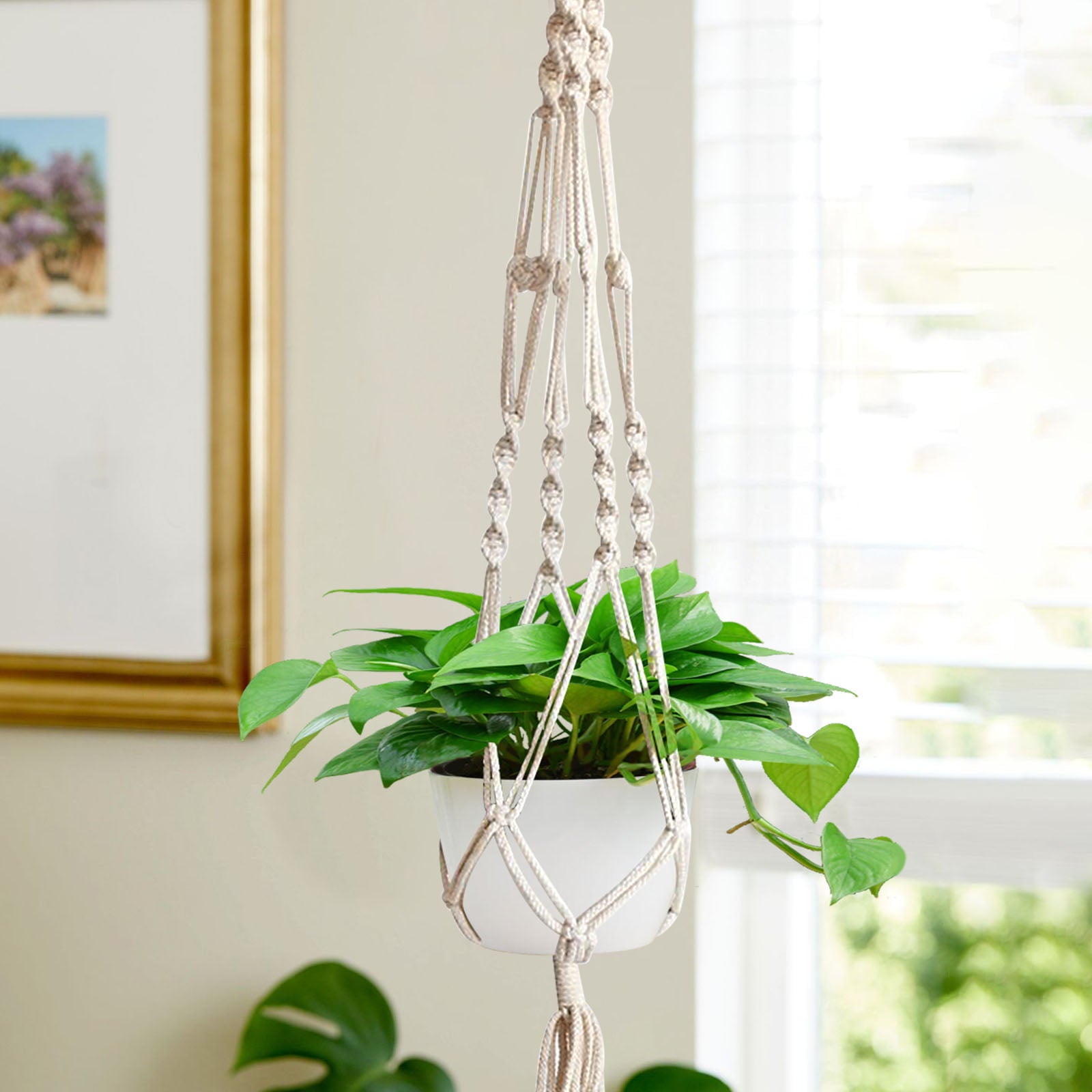 Macrame Plant Hanger, EEEkit Indoor Outdoor Wall Hanging Plant Basket Holder, Planter Stand Flower Pots, Boho Home Decor, Cotton Rope, 4 Legs, 41inch