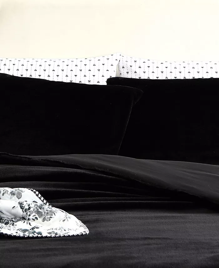 Betsey Johnson Solid Black Faux Fur 2 Piece Duvet Cover Set， Twin