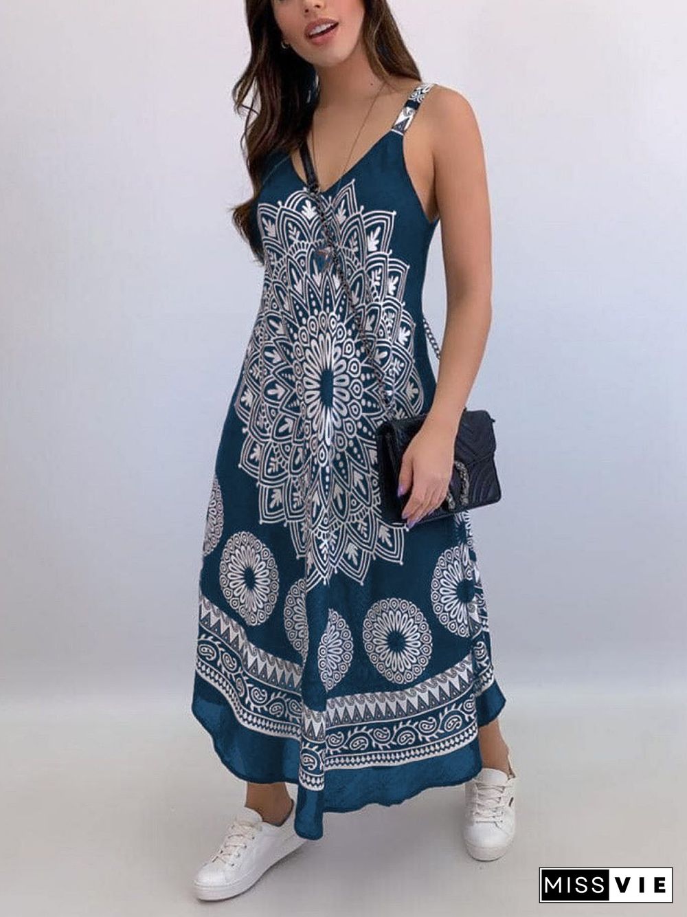 Boho Mandala Print Wide Strap Dress P10321