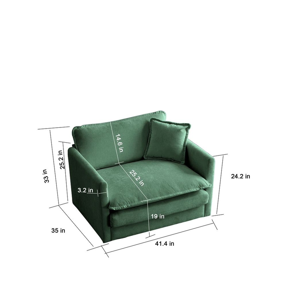 Chenille Armchairs Sofa Green Lounge Accent Chair Loveseat w/ Pillow