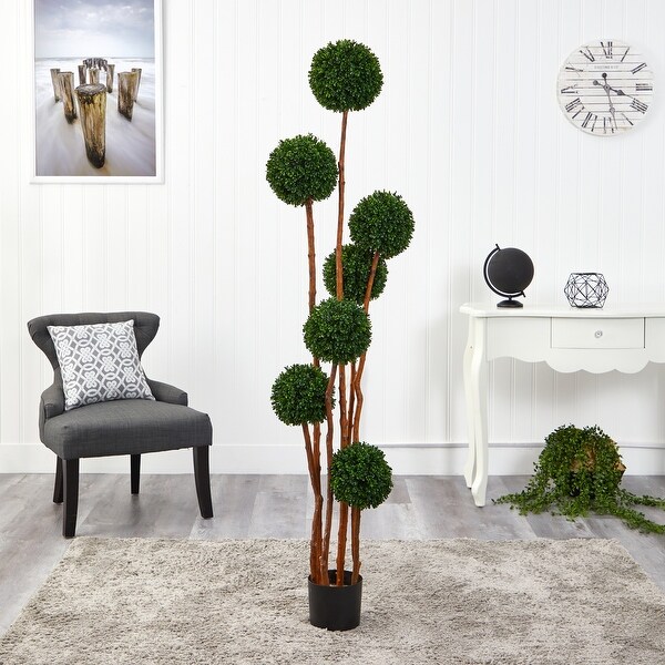 6' Boxwood Ball Topiary with Natural Trunk UV Resistant