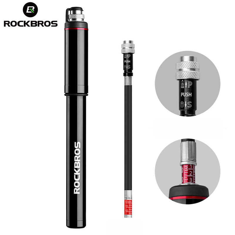 ROCKBROS Bike Cycling Tire Inflator Aluminum oy Bicycle Pump With Pressure Gauge Portable High Pressure Mini Air Pump