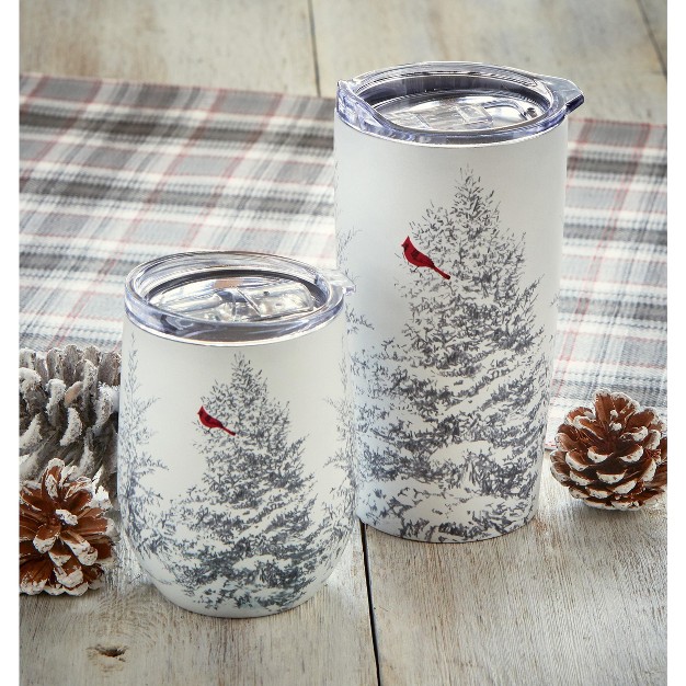 Tagltd Winter Sketches Tree Stainless Steel Stemless Wine Glass Plastic Lid With Silicone Gasket 8hrs Cold 6hrs Hot Christmas Xmas