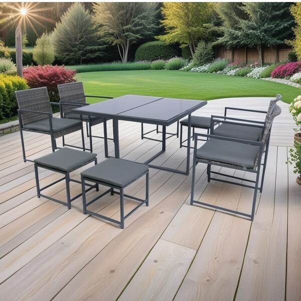 9Piece Patio Dining Sets with Grey Wicker and Cushions