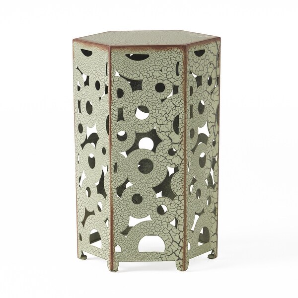 Outdoor Crackle Pattern Side Table，Accent Table Set of 2 with Hollow Out Design and Adjustable Levelers