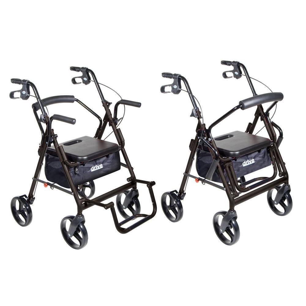 Drive Medical Duet Dual Function Transport Wheelchair Rollator Rolling Walker Black 795bk