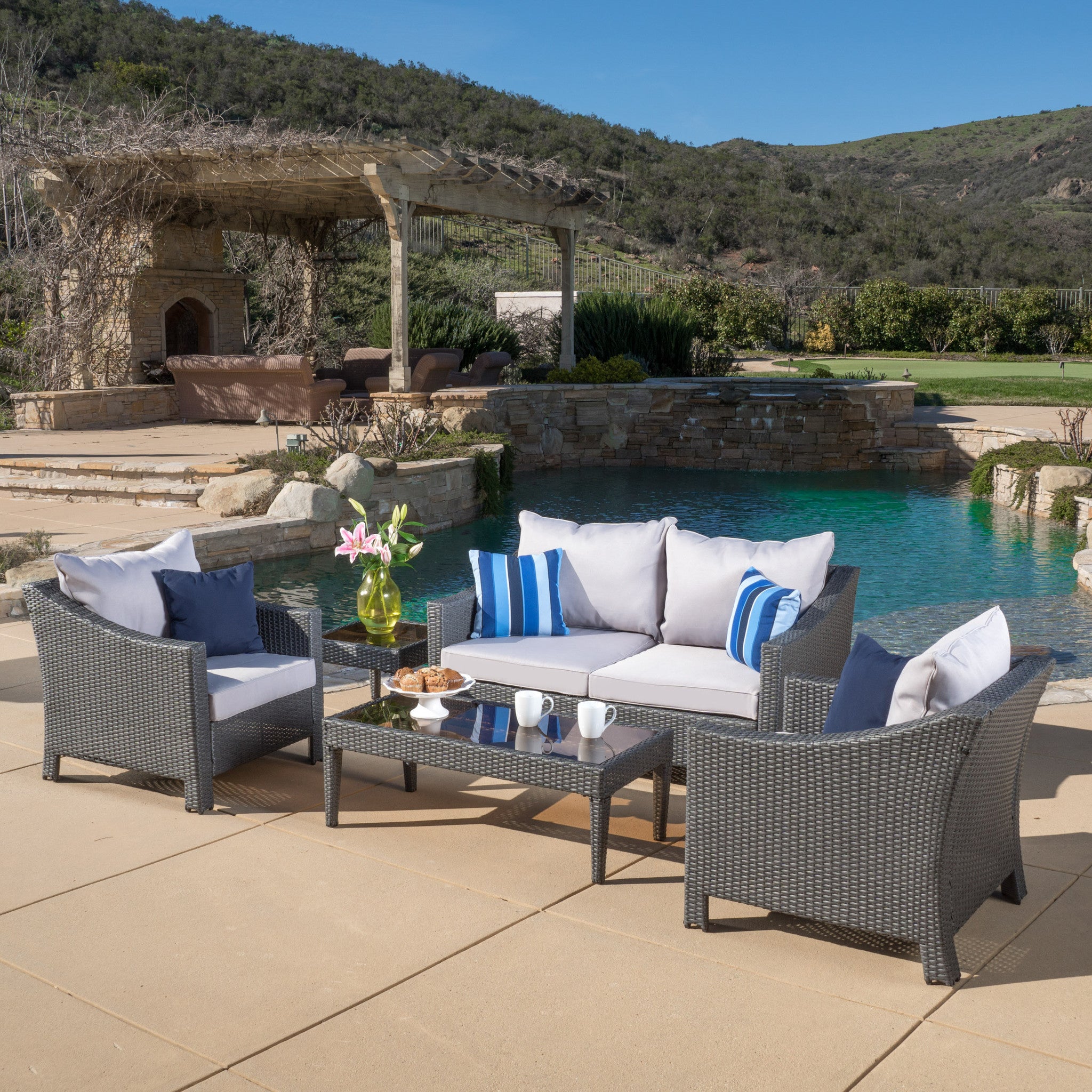 Caspian 5pc Outdoor Grey Wicker Sofa Set