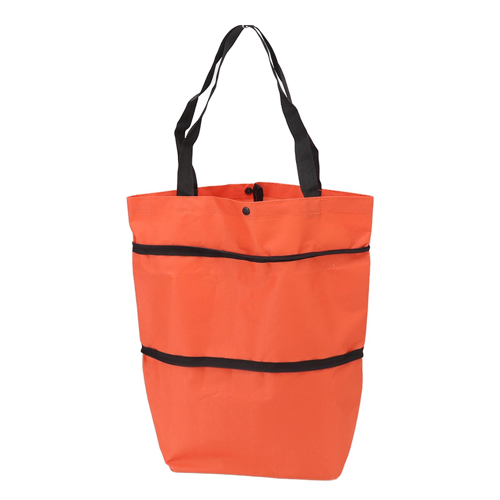 Shopping Cart Foldable Bag Large Capacity Zipper Design Oxford Cloth with Wheel for Camping Orange