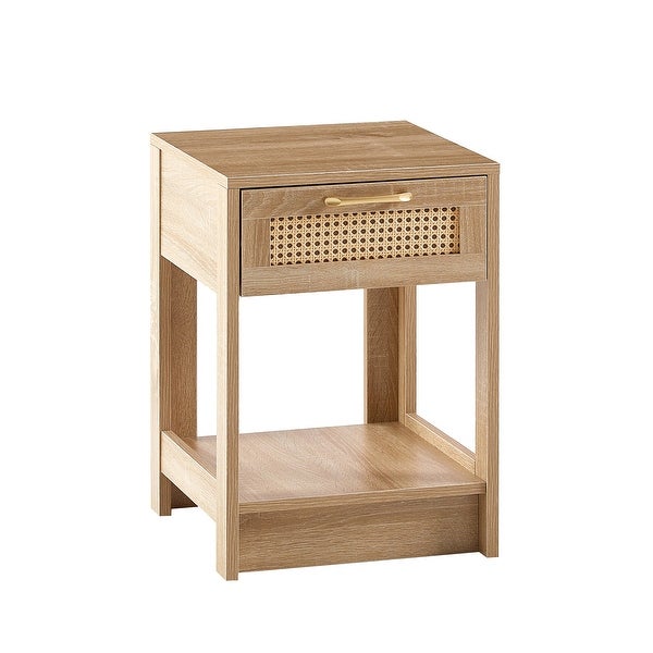 Modern Rattan End table/Side Table with 1 Drawer and 1 Open Shelf