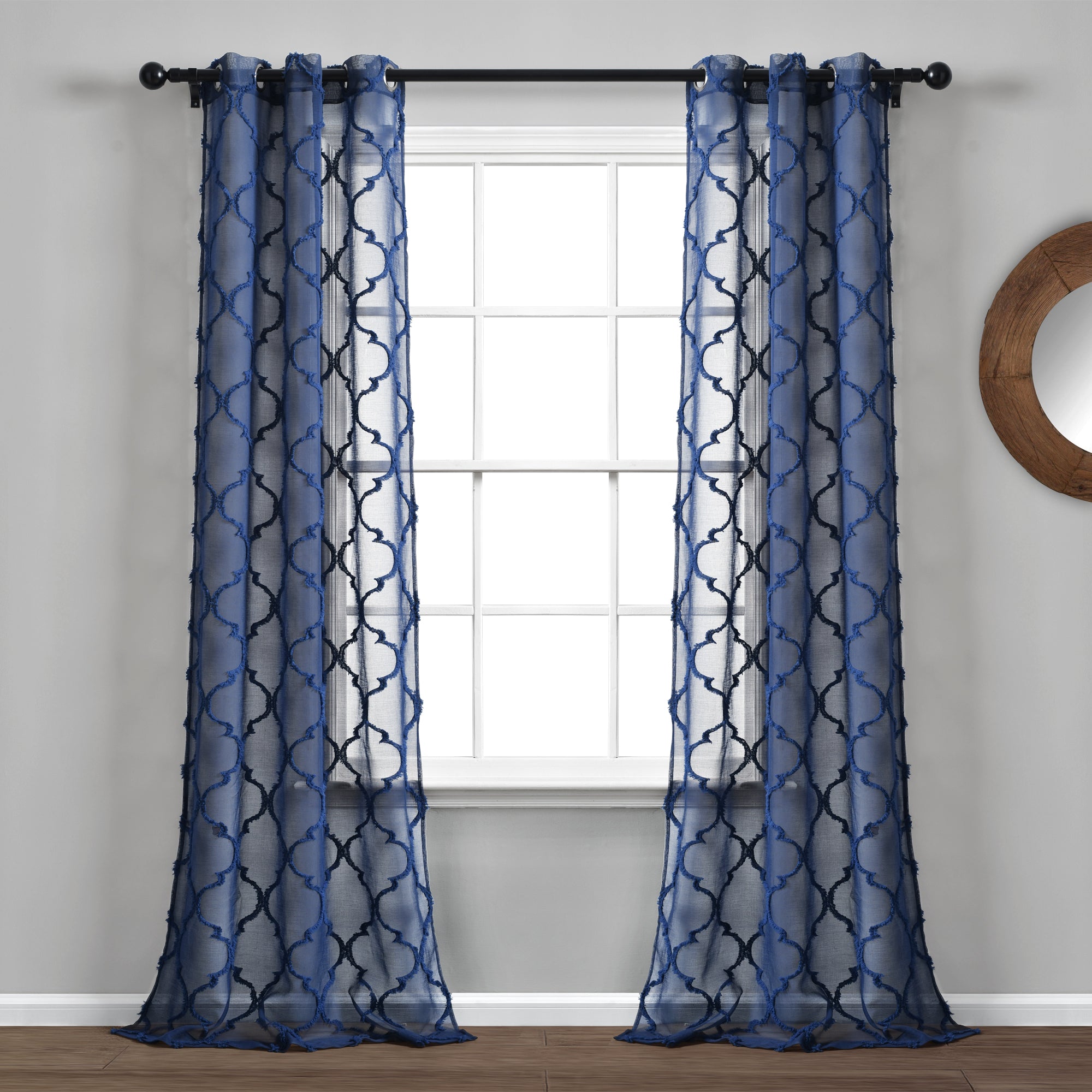 Avon Trellis Grommet Sheer Window Curtain Panel Set