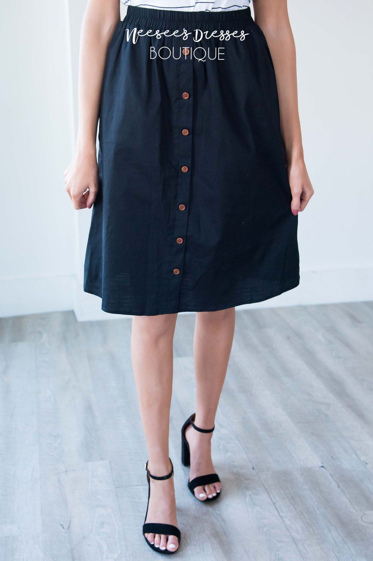 Black Button Detail Skirt