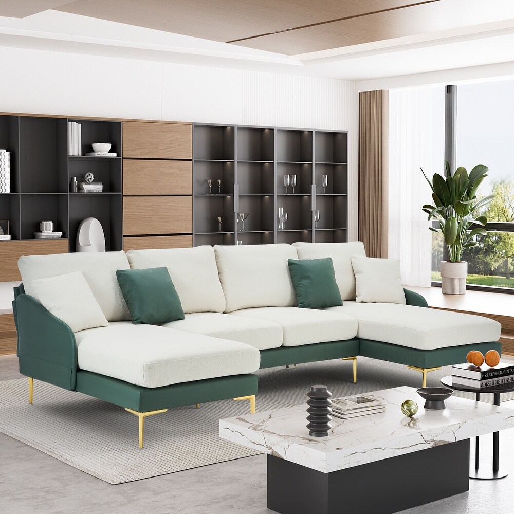 Ouyessir U Shape Sectional Sofa 4 Seat Couch with Double Chaise Lounge