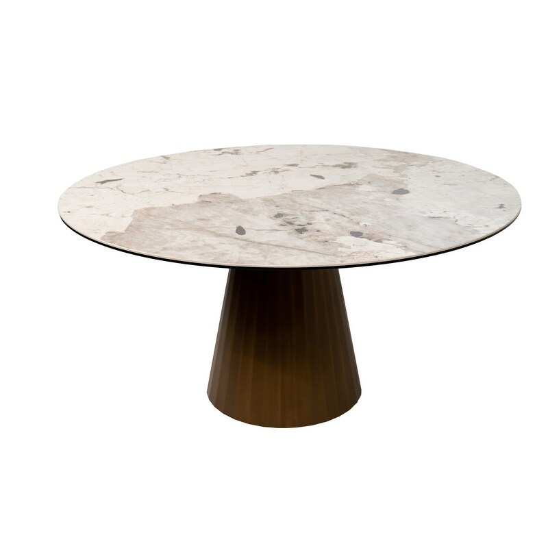 RICCARDO Dining Table with ceramic top   Nature Tundra marble/ Antique Bronze