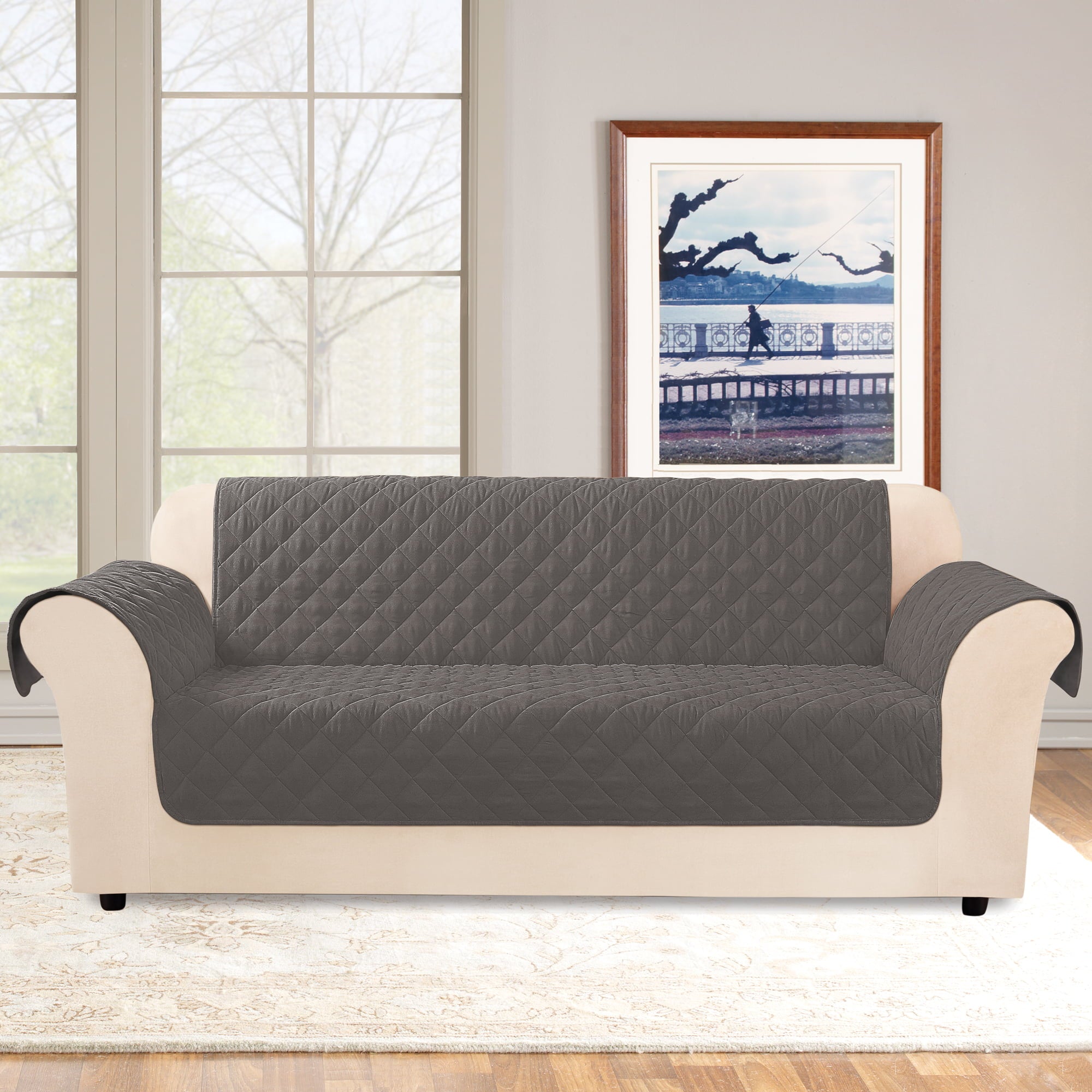 Microfiber Non-Slip Sofa Furniture Cover | Gray | Water Resistant | Machine Washable One Piece